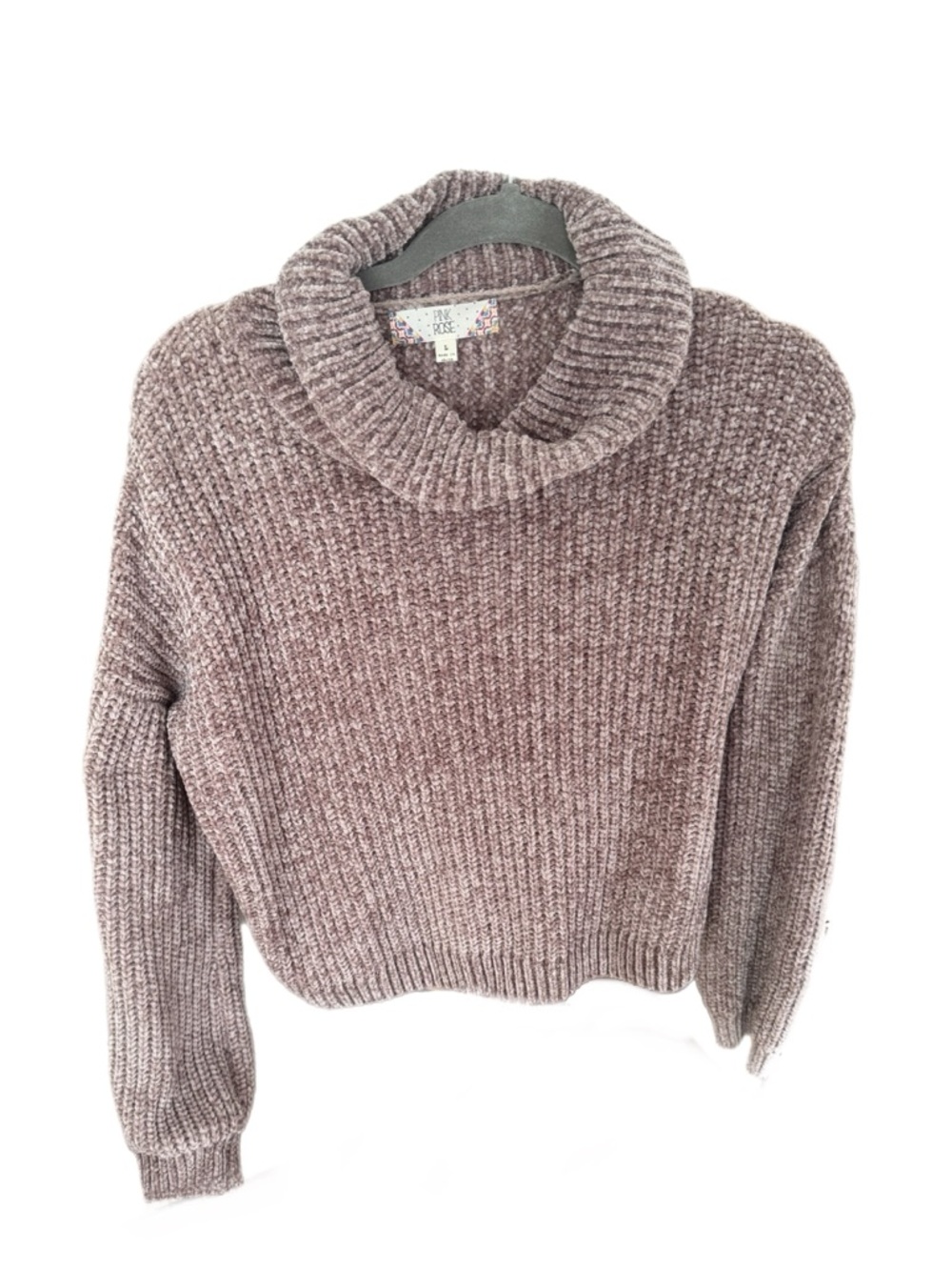 Pink Rose Chunky Cowl Neck Sweater - Mauve